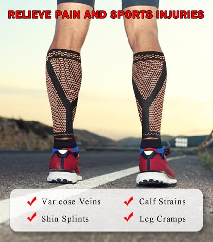 1 Pair Calf Compression Sleeve for Men and Women, Leg Compression Sleeve for Shin Splint Relief, Leg Cramps, Varicose Vein, Calf Support Sleeves for Running, Walking, Hiking (Brown, Large) Brown