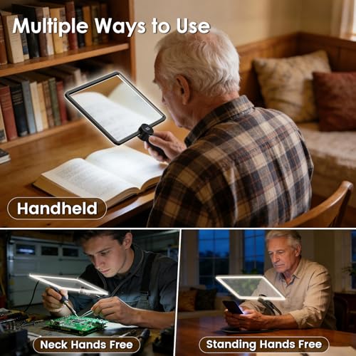 5X Page Rechargeble Hands Free Neck Magnifying Glass with Light for Reading Black