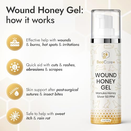 Manuka Honey Wound Gel for Hot Spot Treatment for Dogs and Cats – Helps with Irritations, Cuts, Rashes, Abrasions, and Scrapes – Colloidal Silver for Dogs 2 oz Wound Gel, 2 Fl Oz