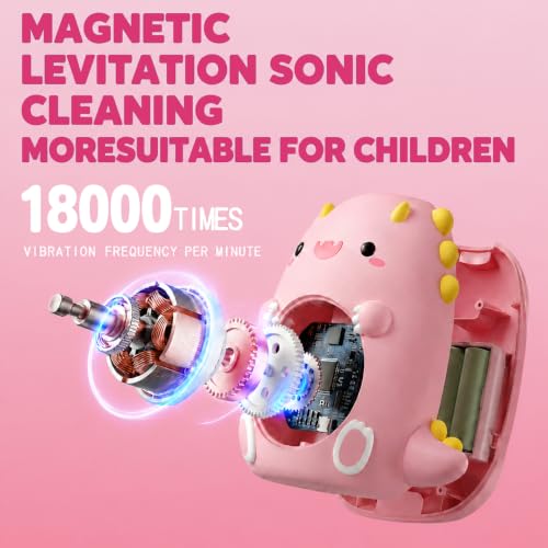 Kids U-Shaped Electric Toothbrush,4 Heads,Dinosaur Design Ages 2-12 Girls Pink