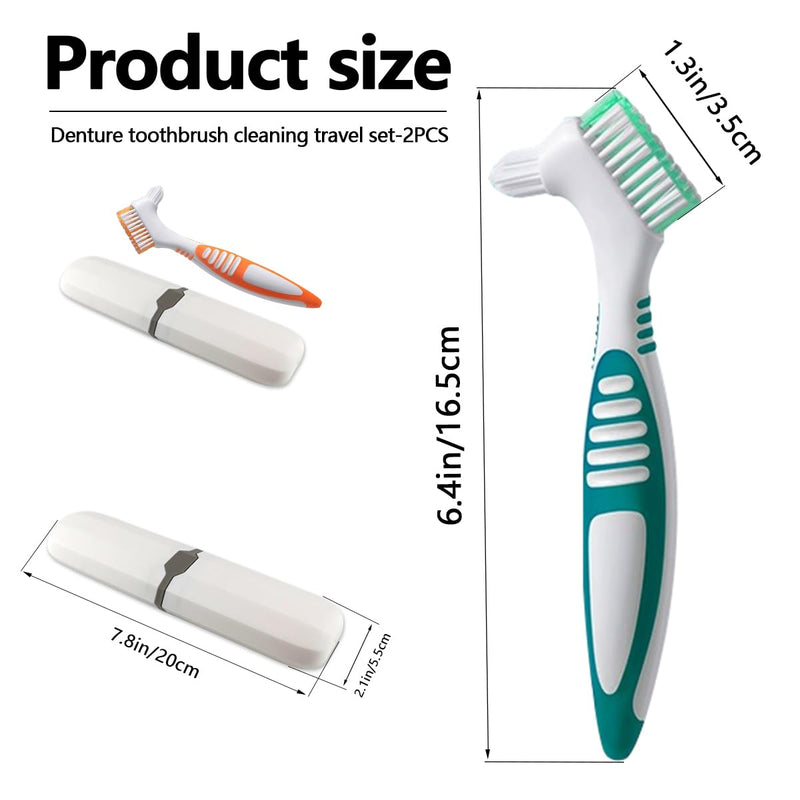 Denture Toothbrush Set, Portable Dual Head Denture Brush with Cover Case, Denture Cleaning Tool Set for Travel, Home and Camping, Dental Cleaning Brush Set for Denture Care False Teeth Cleaner Tool - BeesActive Australia