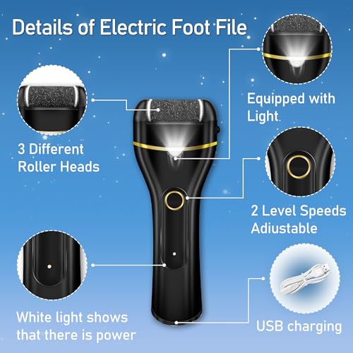 Electric Foot Callus Remover Waterproof，17 in1 Callus Remover for Feet Black