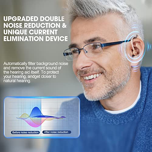 Hearing Aids for Seniors with Noise Reduction & Volume Control - Digital Rechargeable Portable Hearing Amplifiers for Adults with Mild to Moderate Hearing Loss, Includes Cyclic Charging Case Flesh
