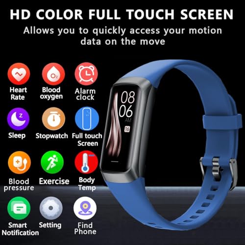 Fitness Tracker with 24/7 Blood Oxygen Heart Rate and Sleep Monitor,IP68 Waterproof,1.10''AMOLED Touch Color Screen,Step Counter Health Activity Trackers for Women Men (Blue) Blue