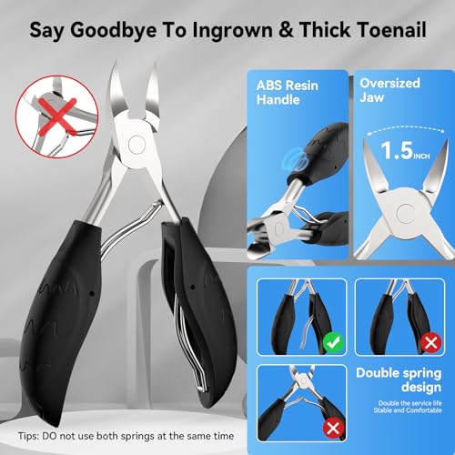 Toenail Clippers for Seniors Thick Toenails, Sharp Toe Nail Clippers Set for Men Women, Heavy Duty Fingernail Clipper Pedicure Tools for Feet, Professional Manicure and Pedicure Kit with Nail Scissors Black 7PCS Nail Clippers Set