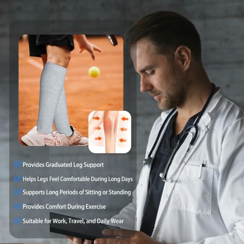 LEVSOX Cotton Compression Socks for Women&Men 20-30mmHg Knee High Cute Support Sock for Nurses Pregnancy Travel 2 Pairs-grey&pink Small-Medium