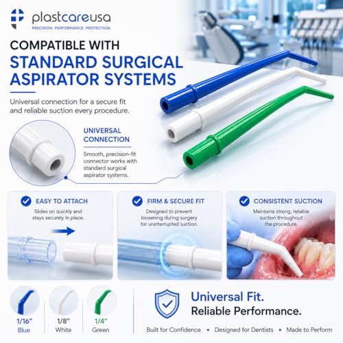 100 Dental Surgical Aspirator White Suction Tips, 1/8 Inch Diameter, 4 Bags of 25 Tips