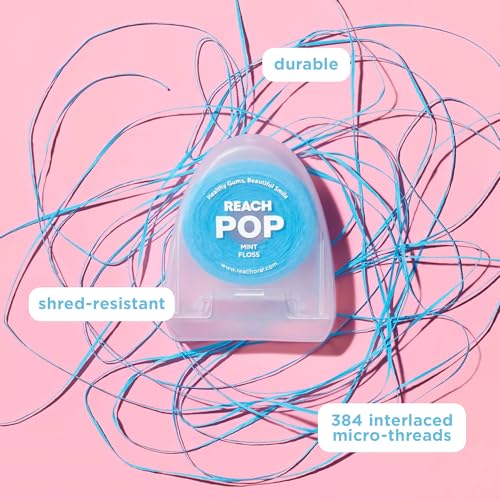 REACH POP Dental Floss, Mint, Plaque Remover for Teeth, Shred Resistant, Vegan Wax, Cruelty Free, Eco Friendly Packaging, Oral Care, PFAS Free, for Adults & Kids, 6 Pack, 54.6 yd 164 Foot (Pack of 6)