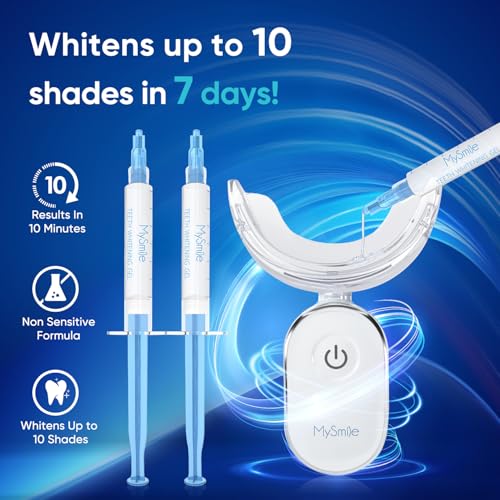 MySmile Teeth Whitening Kit for Sensitive Teeth with LED Light, 3Pcs Teeth Whitening Gel,2Pcs Teeth Whitening Pen,10 Min Non-Sensitive Fast Teeth Whitener, Powerful whitening Formula, Enamel Safe