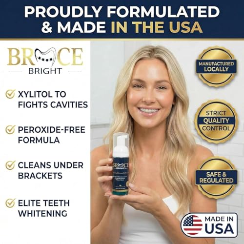Teeth Whitening for Braces, Braces Cleaner Foam, Brace Teeth Whitening kit for Under Metal, Ceramic, Brackets & Wires. Use w/Toothbrush or Trays No Sensitivity. Minty, Teens, Adults, Refill 2 Pack Bracebright Refill 2 Pack