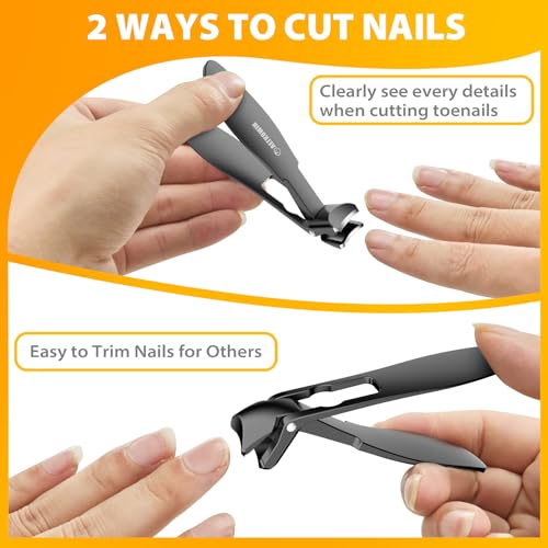 Toenail Clippers for Seniors, Long Handled Curved Head Nail Clippers with Catcher, Ultra-Sharp Heavy Duty for Thick Nails, Ergonomic Design for Men & Women, 18-Month Replacement Warranty