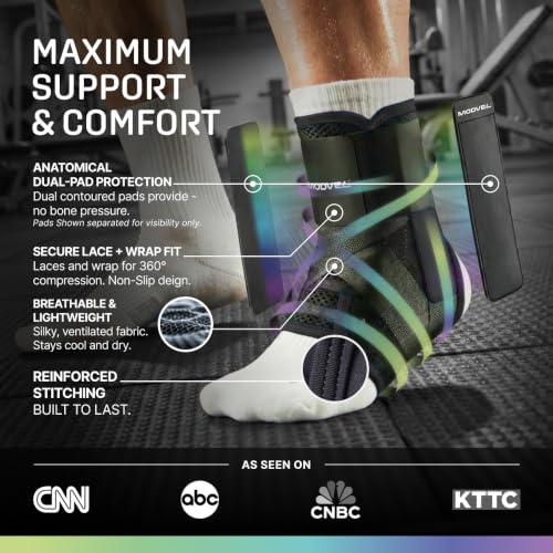 MODVEL Slim Lace Up Ankle Brace, Adjustable Ankle Braces for Men, Ankle Brace for Women, Ankle Support for Women – Figure 8 Ankle Brace Strapping with Soft Pads for Sprained Joint Stability Ankle Wrap Black - Size 3 (Medium)