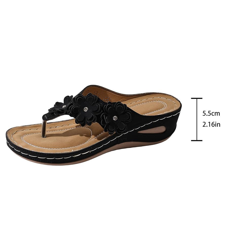 RiceelSor Orthopedic Sandals with Arch Support Flip Flops for Women Comfortable Flower Platform Wedge Sandals Dressy Slip on Thong Slippers for Summer Beach Walking 10 White