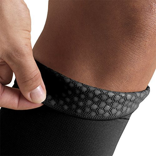 Truform 20-30 mmHg Compression Stockings for Men and Women, Thigh High Length, Dot-Top, Open Toe Black Large (1 Pair)