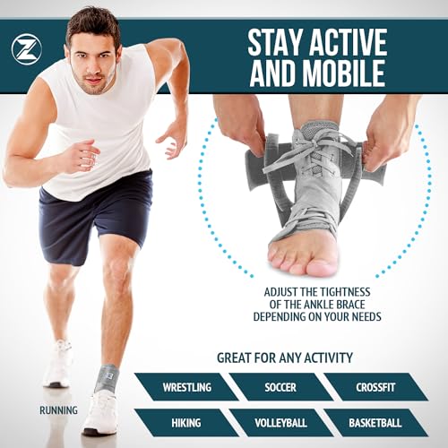 Z ATHLETICS Ankle Brace for Women & Men - Lace Up Adjustable Support with Side Stabilizers for Sprained Ankle, Achilles Tendonitis Relief | Basketball, Volleyball, Running & Sports Recovery