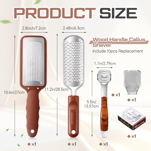 Moxweyeni 3 Pcs Foot File Callus Remover, 304 Steel, Set C, Brown