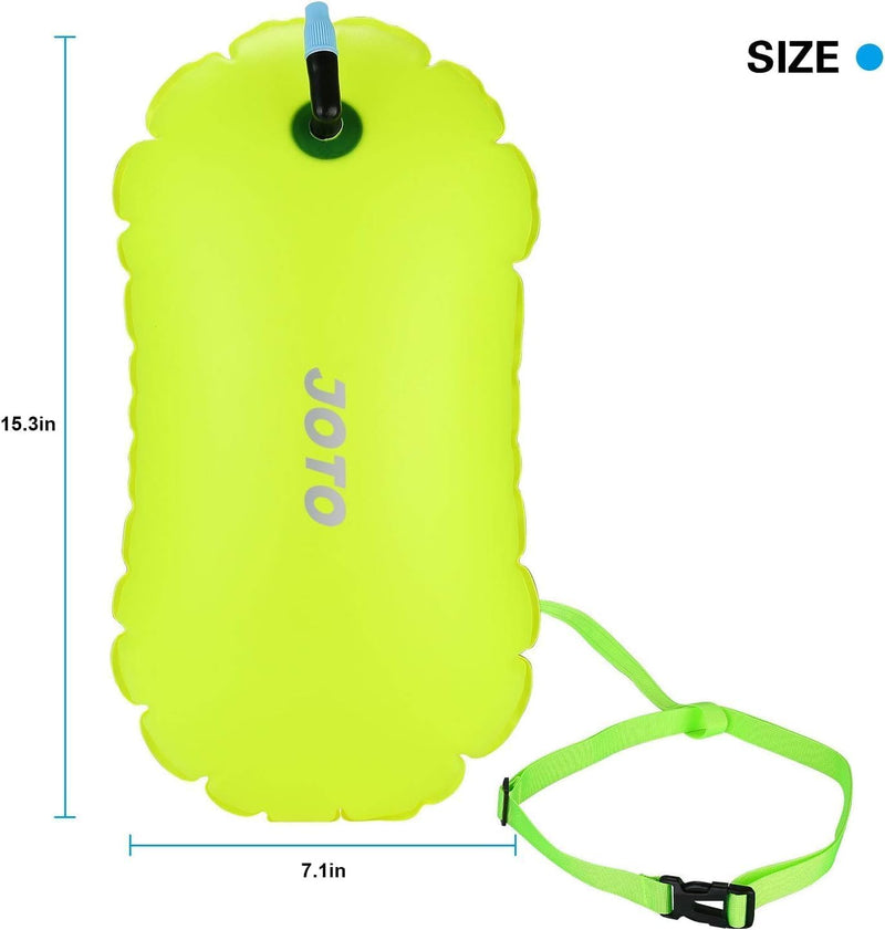 JOTO 2 Pack Swim Buoy Float for Open Water, Swimming Belt Bubble Safety Float with Adjustable Waist, Snorkeling, Swim Training, Triathletes, Kayaking Small Neonyellow & Orange - BeesActive Australia
