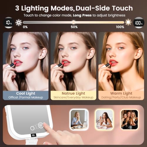 Travel Makeup Mirror with Lights,1X/10X Magnifying Mirror Foldable
