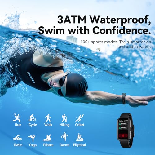 Fitness Tracker Smart Watch, 1.47" Color Screen, 100+ Sports, Black