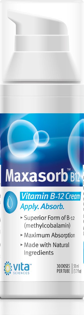 Vita Sciences Methylcobalamin Maxasorb Vitamin B12 Cream - 1.7 Oz | Fast-Absorbing Topical Cream Delivers 1,000 mcg Bioactive Methylcobalamin B12, Supports Healthy Skin Paraben-Free Metabolism 1.7 Fl Oz (Pack of 1)