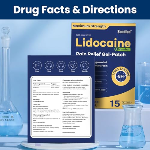 Sumifun 4% Lidocaine Patches Plus 1% Menthol 15 Counts(Pack of 1) Large 15.0