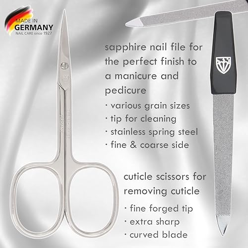 3 Swords Germany - brand quality 6 piece manicure pedicure grooming kit set for professional nail care with jeans textile case - Made in Germany TEXTILE BLUE JEANS