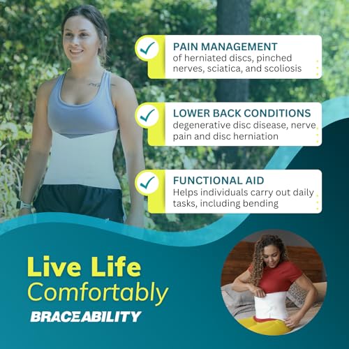 BraceAbility Low Back Compression Brace - Wraparound Lumbar Support Belt for Herniated or Bulging Discs, Pinched Nerve Pain Relief, Degenerative Disc Disease and Hip Strains for Men and Women (L) L