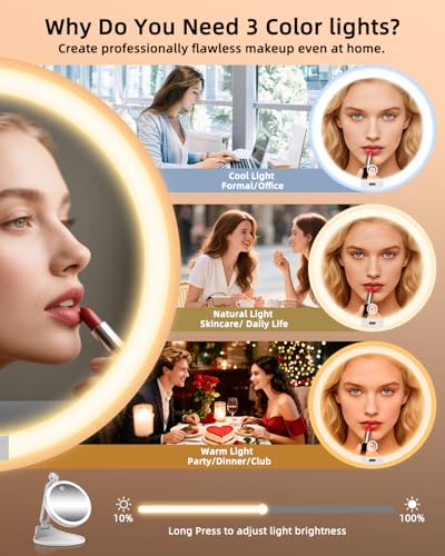 Travel Magnifying Makeup Mirror with Lights, Dual Sided 1X/40X, Foldable 40x-white
