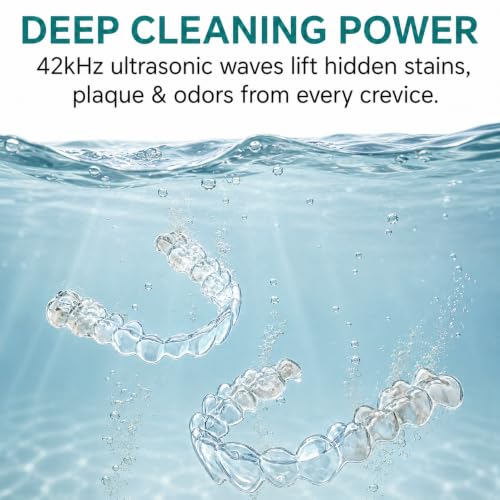 Ultrasonic Retainer Cleaner Machine, 42kHz Portable Dental Cleaning Pod for Retainers, Aligners, Night Guards, Mouth Guards and Dentures, 200ml One-Touch Dental Appliance Cleaner