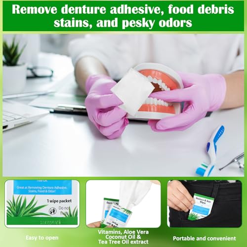 Timgle 100 Pcs Denture Cleaning Wipes Denture Adhesive Remover, Classic