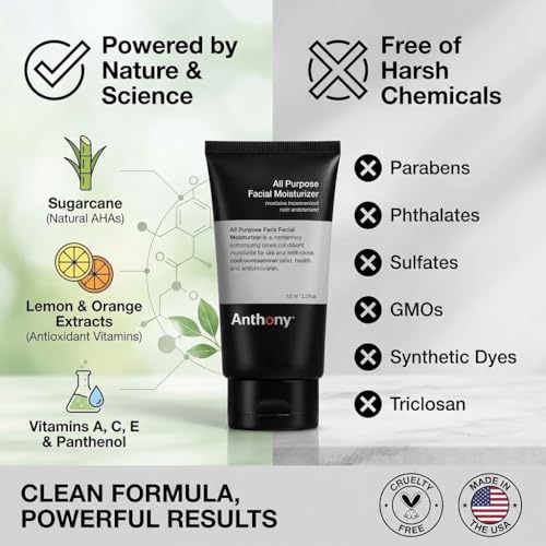 Anthony All-Purpose Facial Moisturizer – Men’s Hydrating Lotion for Dry Skin – Lightweight, Non-Comedogenic, Anti-Aging Formula – 3 Fl Oz 3 Fl Oz (Pack of 1)