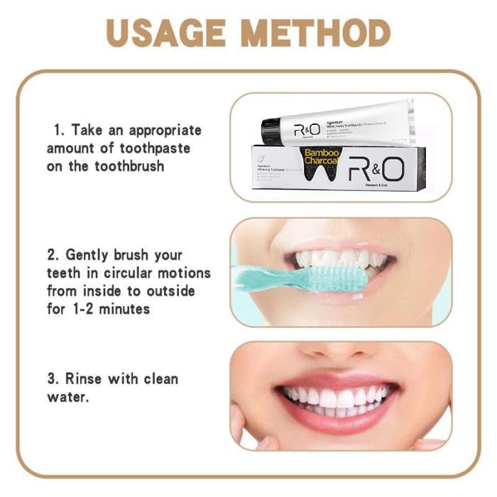 R&O Ageratum Whitening Toothpaste with Bamboo Charcoal, 3.53 oz - Removes Stubborn Stains, Great for Teeth Whitening, Reduces Plaque, Promotes Oral Health with Long - Lasting Fresh Breath (3 Tubes)
