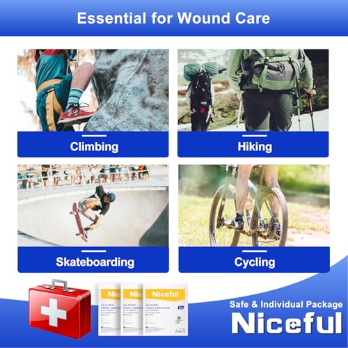 Niceful Silicone Foam Dressing 4"x4", Waterproof Silicone Bandages with Border Adhesive, High Absorbency Bed Sore Bandages Wound Care Dressing (2.5"X2.5" Pad), 5 Packs, FSA HSA Eligible 4x4 Inch (5 Pcs)