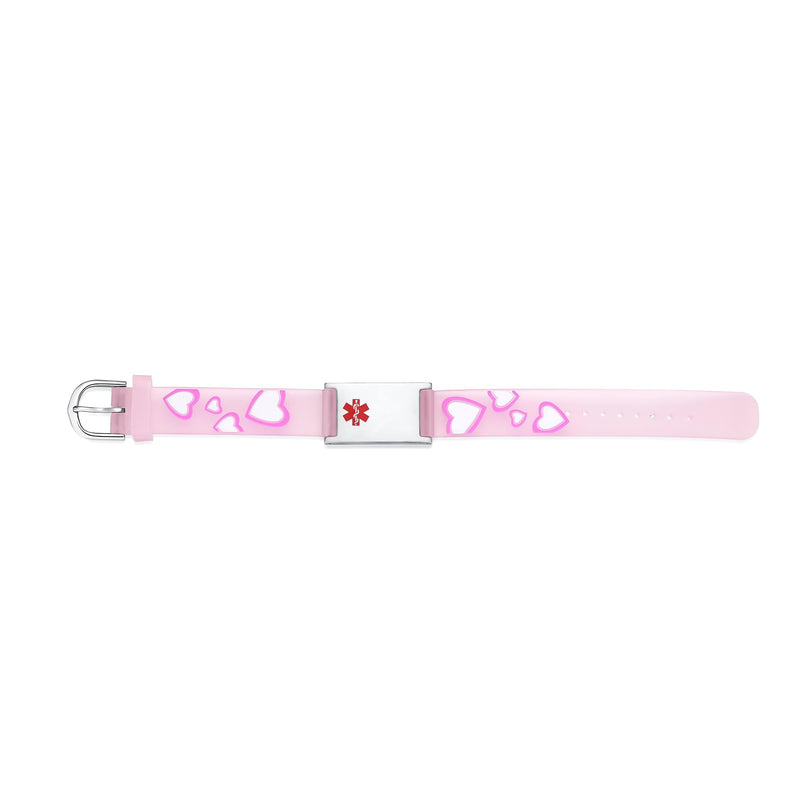 LinnaLove cartoon medical alert id bracelets Parents gift to Son, daughter, brother, sister PINK HEART type 1 diabetes