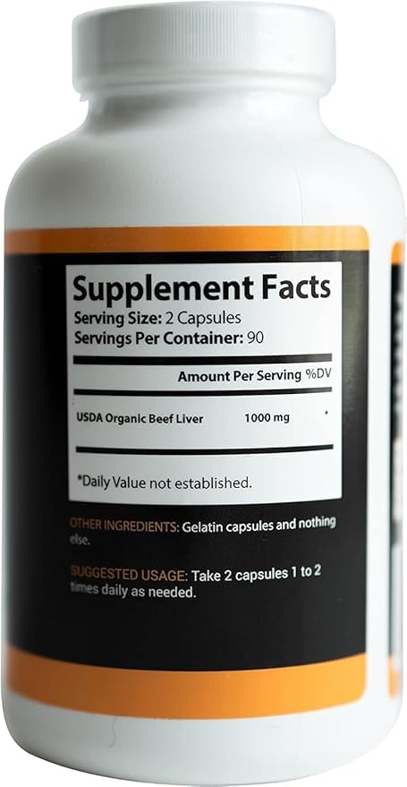 USDA Organic Grass Fed Beef Liver Capsules (180 Caps) - Pasture Raised - Iron, Vitamin A, B, Collagen - Promotes Energy, Detoxification, Whole Body Wellness - Ancestral Paleo Living - Ion Supplements