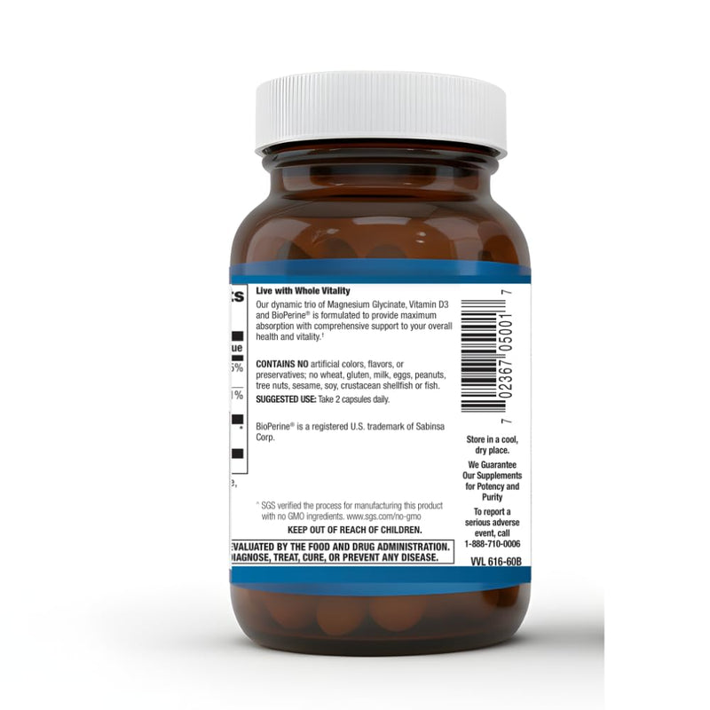 Magnesium Glycinate 300mg with Vitamin D3 1000 IU – High Absorption Supplement for Sleep, Muscle Recovery & Bone Health – Non-GMO, Vegetarian Capsules