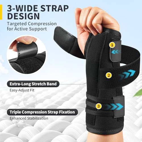 CAMBIVO Wrist Brace for Carpal Tunnel Tendonitis – Night & Day Compression Wrist Support with Removable Aluminum Splint, One-Hand Easy Adjust, Breathable Mesh, Left Hand S/M Black Small/Medium(Left Hand)