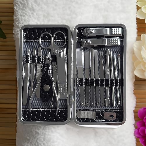 Nail Clipper Set with Case – 18-Piece Manicure & Pedicure Kit for Men & Women, Stainless Steel Tools with Tweezers & Cuticle Care