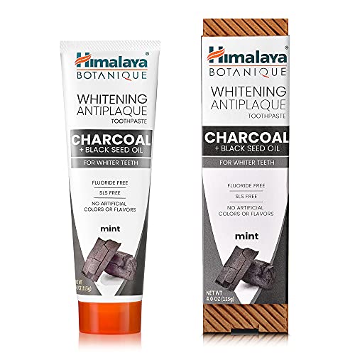 Himalaya Botanique Whitening Antiplaque Charcoal Toothpaste, 4 oz, 4 Pack 4 Ounce (Pack of 4)