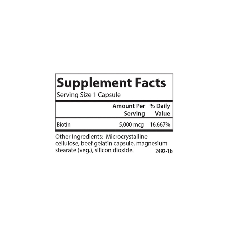 Carlson Biotin, 5000 mcg, Healthy Hair, Strong Nails, 100 Capsules | Skin health; Energy Production 100 Count (Pack of 1)