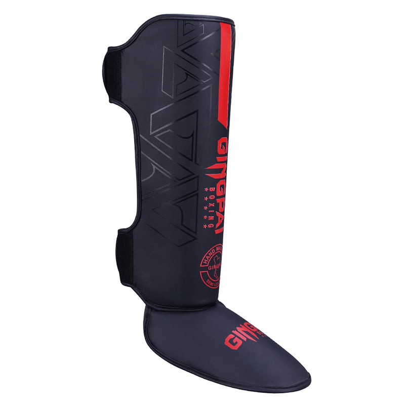 MMA Martial Arts Shin Guards, Padded, Adjustable Muay Thai Leg Guards with Instep Protection for Kickboxing,Training, Sparring, TaekwondoTraining Gear, Leg Instep Protection Pads Black red Small