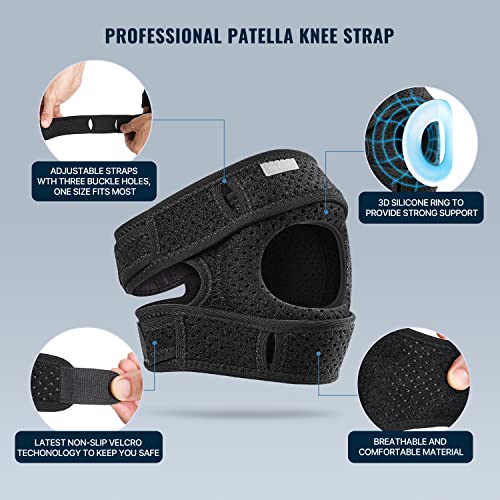 Fit Geno Patella Knee Brace for Women and Men, Patellar Tendon Support Strap with Side Stabilizers, Knee Band with Patella Gel Pads for Meniscus Tear Arthritis Pain Injury Running Large