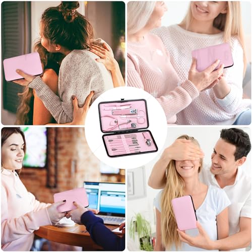 Manicure Set Pedicure Kit Nail Clippers Set Fingernail Clipper Set Ingrown Toenail Nail Kit Scissor Nail Trimmer Kit 15 Pieces Travel Nail Kit Care Grooming Tools with Fine Case Fine GIF (Pink_15in1) Pink_15 in 1