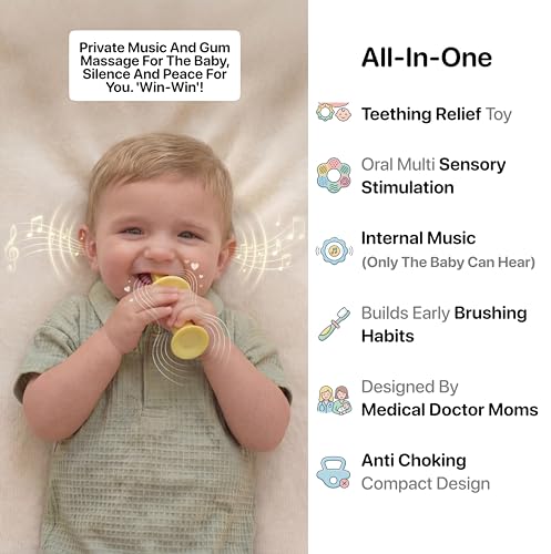 Vibrating Baby Toothbrush l Bone Conduction Music l Soft BPA-Free Silicone Oral Sensory chew Toys for Kids & Babies, 9-24 Months, Blue 1 Count (Pack of 1)