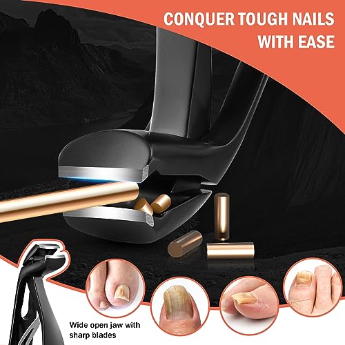 BEZOX Angled Head Toe Nail Clippers for Seniors for Thick Nails - Ergonomic Toenails Clipper for Thick Toenails, Premium Finger Nails Clipper for Adult with Catcher - Black Sand Black Small