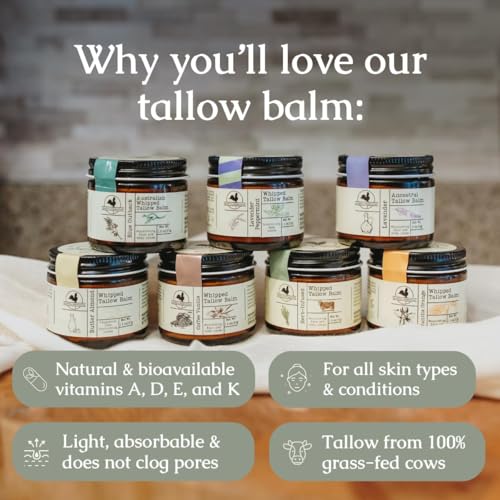 Hearth & Homestead Handmade Beef Tallow Lip Balm - 100% Grass Fed, Beeswax & Organic Cocoa Butter - Natural Chapped Lip Repair - Unscented - .33oz Unscented (Herb-Infused)