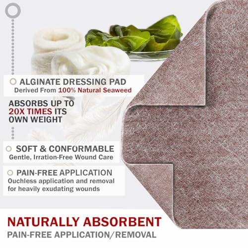 EVERLIT AG Silver Calcium Alginate Wound Dressing | Absorbent Non-Stick Sterile Dressing Pad | Gentle Hemostatic Gauze with Natural Gelling Fiber for Wound Care (4" x 4" | Pack of 20) 4" x 4" | Pack of 20