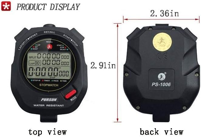 Professional Timer Stopwatch, Digital Sports Stopwatch with Countdown Timer, 2 * 100 Lap Memory, 0.001 Second Timing,Multi Functional Stopwatch for Swimming Running Football Training