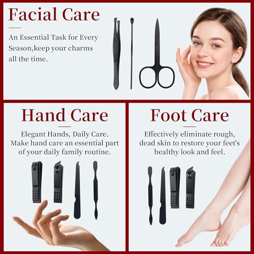 Manicure Set Stocking Stuffers for Men, Easter Basket Stuffers for Teens, Manicure Kit Nail Clippers Kit Grooming Kit Pedicure Care Tool Fathers Day Men Dad Birthday Gifts for Teen Boys Father Black