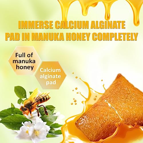 Impregnated Manuka Honey Calcium Alginate Dressing, 2"x2"-12Pcs/Box, Non-Adherent Calcium Alginate Dressing with Manuka Honey, Natural Wound Care Bandages for Burns, Faster Wound Care
